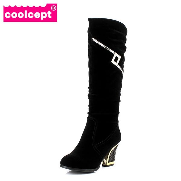 

coolcept women high heel half short boot mid calf warm winter snow glitter boots office work footwear shoes p21861 size 34-40, Black