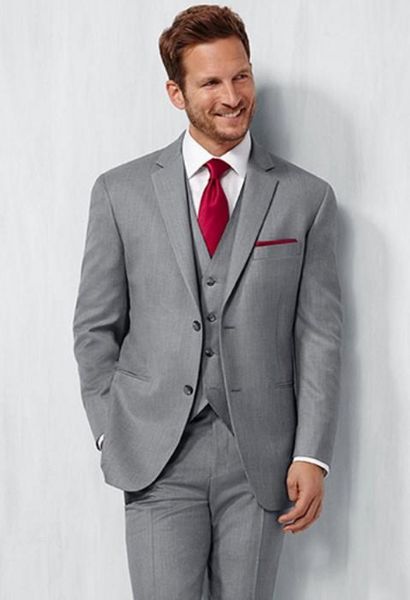 Miglior design popolare Smoking dello sposo grigio con risvolto con risvolto a due bottoni Groomsmen Abito da sposa uomo Abito da uomo eccellente 3 pezzi (giacca + pantaloni + gilet + cravatta)