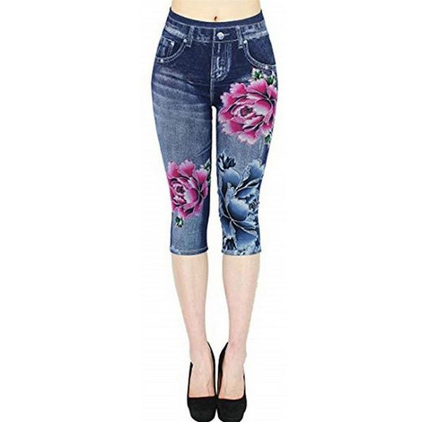 

women's pants casual buttons mid waist pencil printed oversize cropped slim fit ladies fashion trousers, Blue