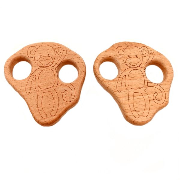 

lovely cartoon wooden monkey teether 10pcs pure natural animal shaped baby teething care beech teether baby girl diy pendant toy