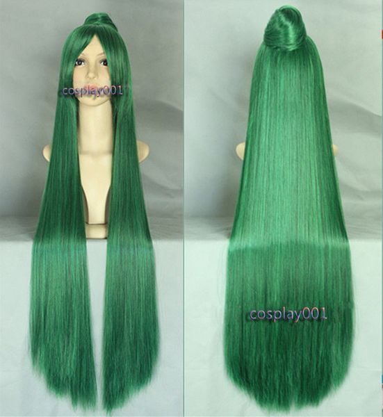 

sailor moon pluto meiou setsuna dark green long straight cosplay wig, Black