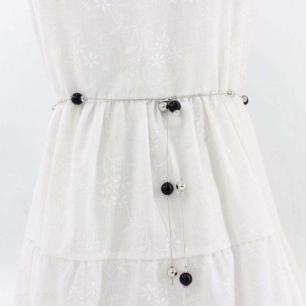 

women's pearl dress pearl inlaid sweet decorative waist chain dress women's thin metal chain, Black;brown