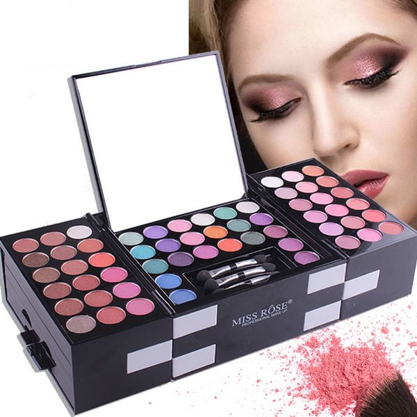 

miss rose makeup kit cosmetics eye shadow box palette matte glitter shimmer eyeshadow blush eyebrow with mirror 142 color
