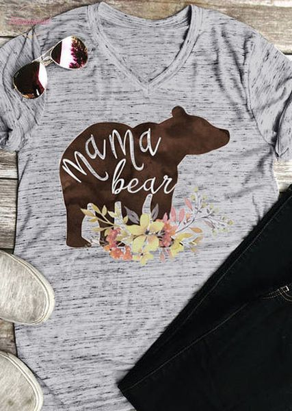 

2020 женская мода t shirt v образным вырезом с коротким рукавом для женщин новые мама медведь письма печать женский весна случайные дамы топ, White