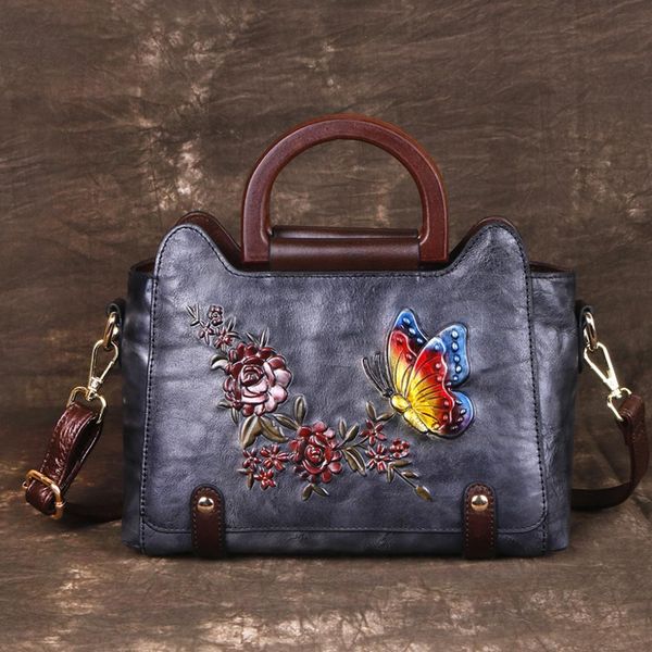 

gykaeo retro women messenger cross body bag embossed floral tote bags female handbag genuine leather shoulder bags