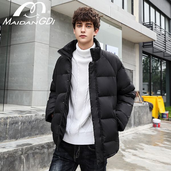 

maidangdi 2020 winter new down jackets for men teenager solid color all-match fashion coats thickened warm windproof clothes, Black