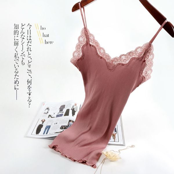 

7 цветов 30% хлопок 70% шелк природа дама мода кружево жилет тонкие сексуальные элегантные лифчики высоких упругие основывая женские танки, White