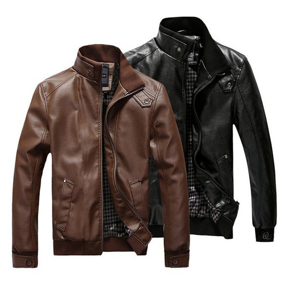 

2020 new fashion autumn male leather jacket black brown mens stand collar coats leather biker jackets motorcycle jacket
