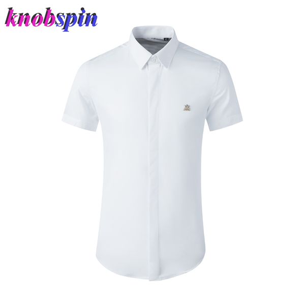 

plus size -4xl short sleeve shirt men elegant embroidery slim casual shirts for men solid chemise homme quailty clothes, White;black