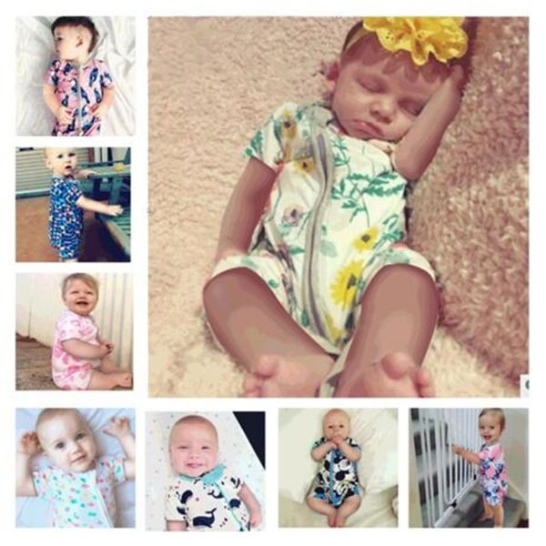 

baby romper 34 styles baby girls boys romper suits kids ins cartoon flower short sleeve zipper rompers baby clothing 0-3 years fj89, Blue