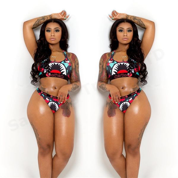 

women beach swimsuit 2 piece bikini set vest tank bras shorts swimwear ladies tankini beachwear shark camo bathing suit 18 color e22908, White