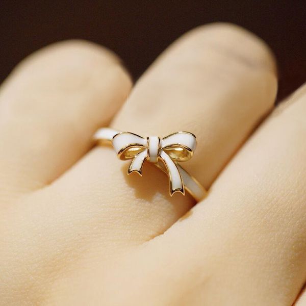 

exquisite enamel bowknot princess rings anel for women ladies fashion simple wedding engagement rings promise jewelry anillos, Silver