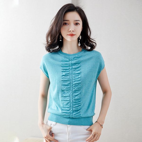 

knitted pullvoers women sweaters 2020 new summer flash silk sleeveless ruched casual thin pull femme jumpers woman knit, White;black
