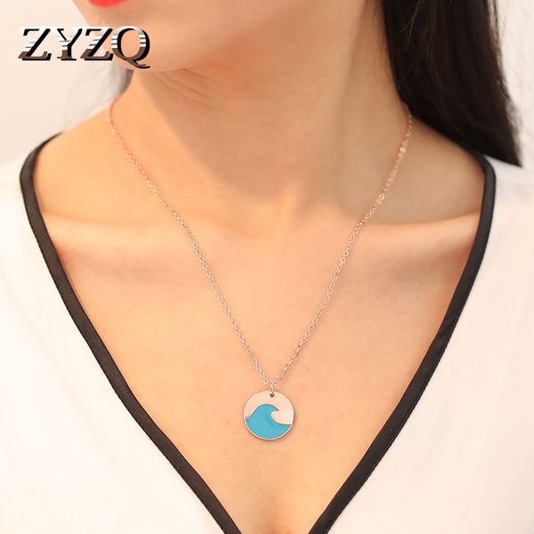 

zyzq elegant chain necklace with sky blue wave round pendant design birthday gift for women jewelry necklace wholesale lots&bulk, Silver