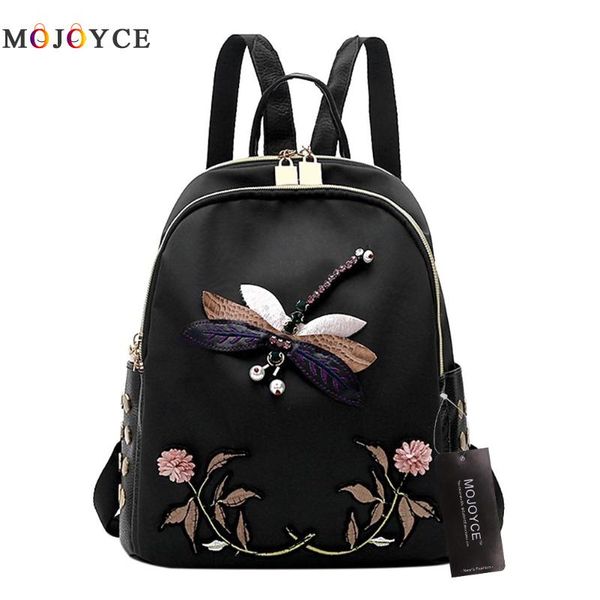 

handmade embroidery new fashion women backpack for teenage girls desinger nylon black elegant female backpacks