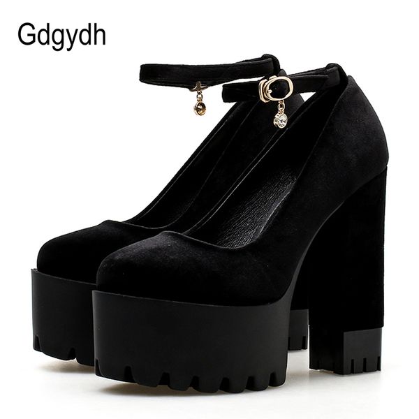 

gdgydh spring autumn platform women pumps shoes woman thick high heels shoes female black rubber sole suede platform shoes