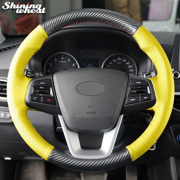 

hand sew pu carbon fiber leather steering wheel cover for ix25 2014 2015 2016