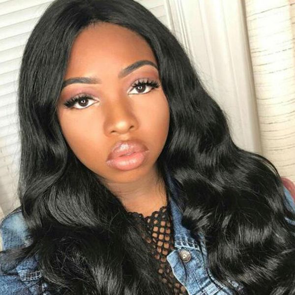 

объемная волна парики для чернокожих женщин non remy шнурка волос фронта человеческих волос парики pre сорванные с волосами младенца, Black