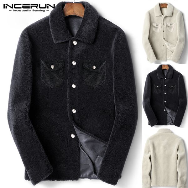 

autumn winter men business casual coat long sleeve solid streetwear warm mens button down fleece chic jackets incerun abrigos, Black;brown