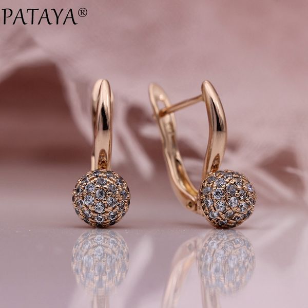 

pataya new 585 rose gold spherical dangle earrings micro-wax inlay natural zircon trendy women earrings wedding fashion jewelry, Silver
