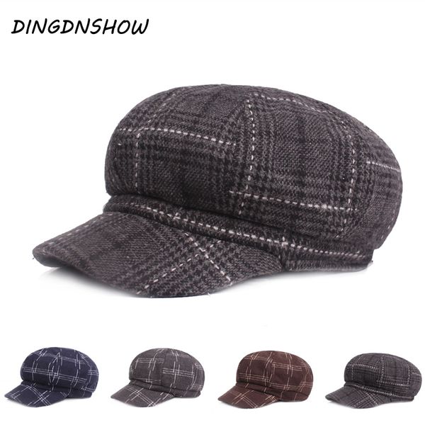 

dingdnshow] 2019 fashion berets hat plaid warm cotton winter cap lady knitted hat driving for men, Blue;gray