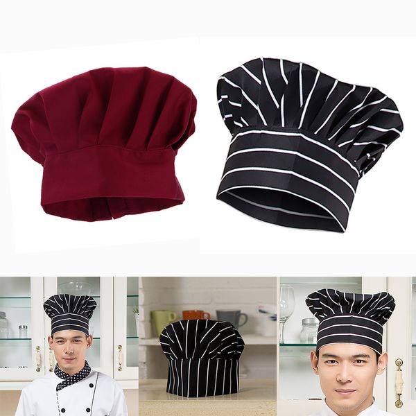 

2 pieces comfortable cook adjustable kitchen baker chef elastic cap hat black red high quality