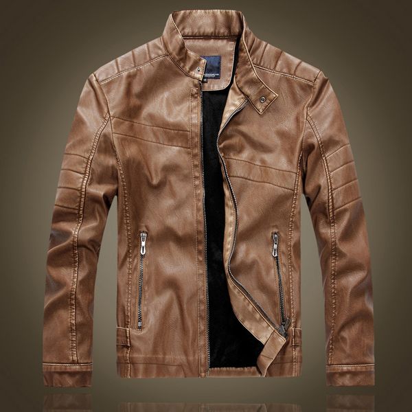 

pu jacket men casual coat solid color slim fit 2019 fashion autumn winter brown leather jackets male j401, Black;brown