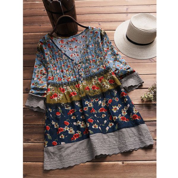 

new style women blouse fashion women's long sleeve v neck loose blouse button print autumn, White