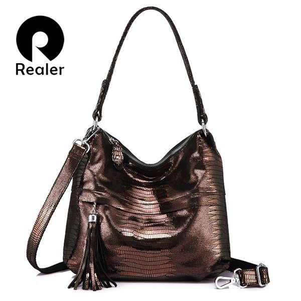 

realer women bag ladies genuine leather handbag hobos female tassel shoulder messenger bags leather tote bag cross body prints