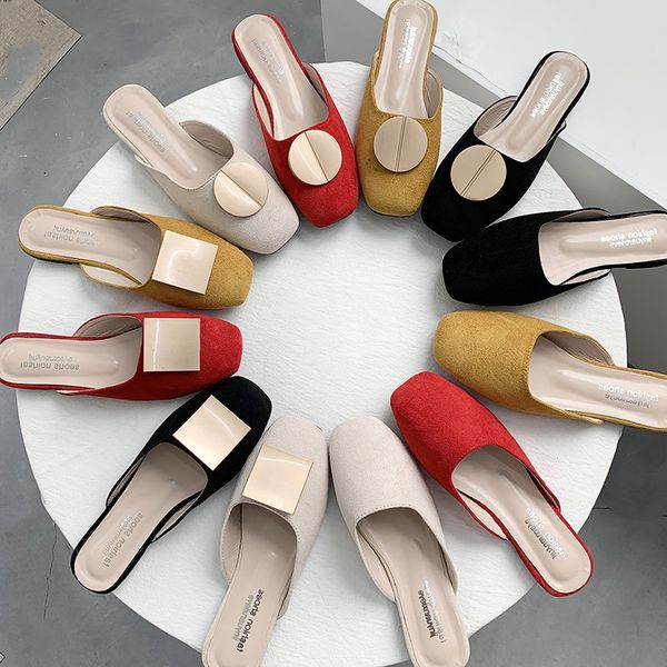 

shoes woman 2019 loafers woman's slippers cover toe luxury slides low new soft flat designer pu rome basic fashion rubber, Black