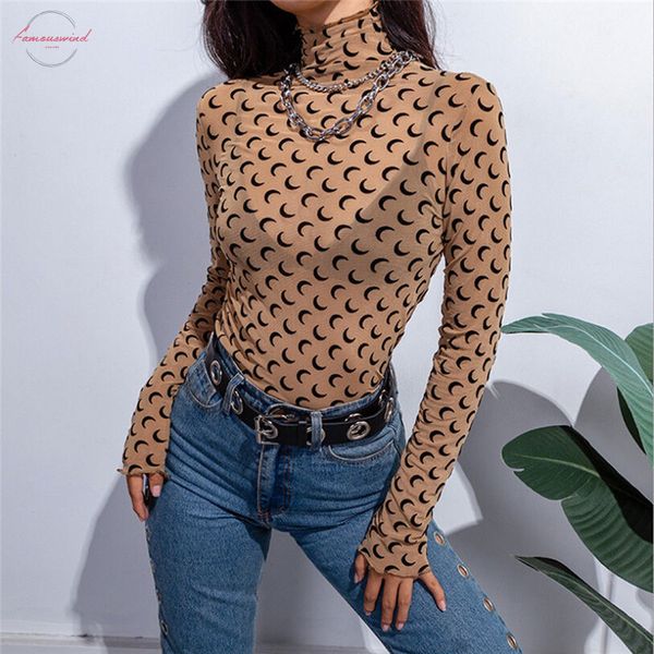 

женщины sheer сетки с длинным рукавом водолазка футболка see through top футболка летняя мода топы тис, White