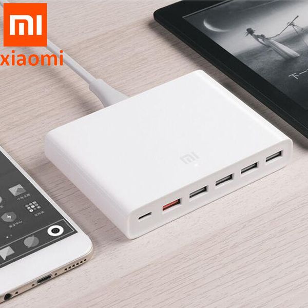 

100% original xiaomi fast charger qc3.0 phone smart device 110-240v 60w 5 usb 1 type-c ports qc 3.0 output usb-c for iphone pad
