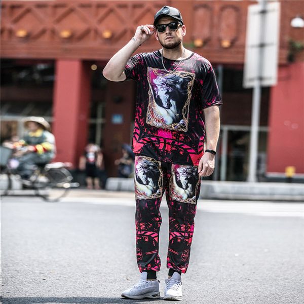 

fashion designer men's tracksuits sets for summer men's t shirts and long pants with street hip hop style tracksuits sets size -7, Gray