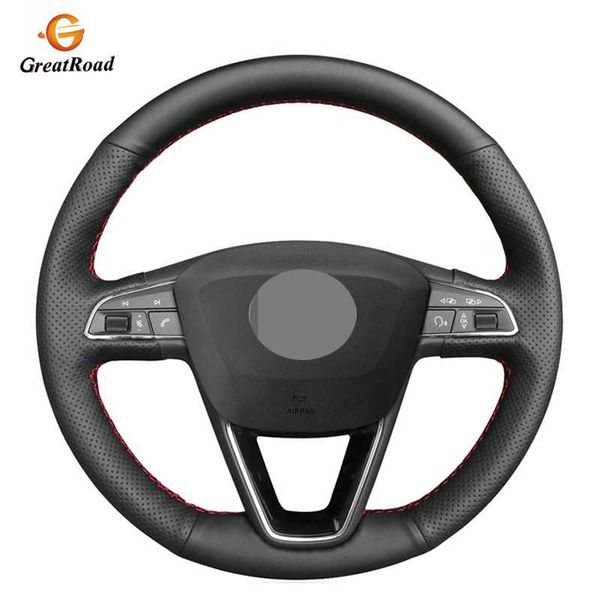 

black artificial leather car steering wheel cover for seat leon 5f 3 2013-2019 ibiza 6j tarraco arona ateca alhambra