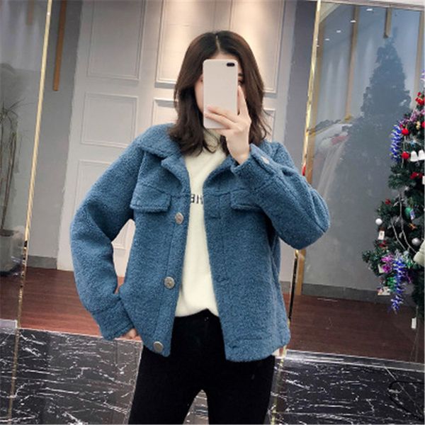 

cashmere coat female 2019 new korean version of the loose thin thick shirt casual women's jacket cotton suit s, Black