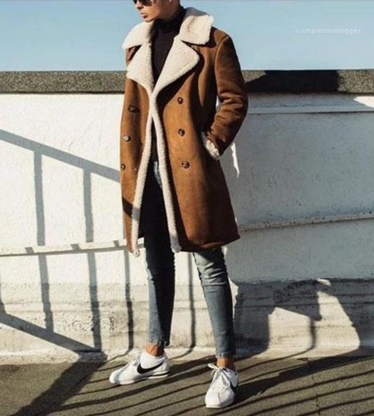 

куртки повседневные двубортные пальто мода толстый теплый флис искусственная кожа пальто мужская одежда мужчины дизайнер зима, Black