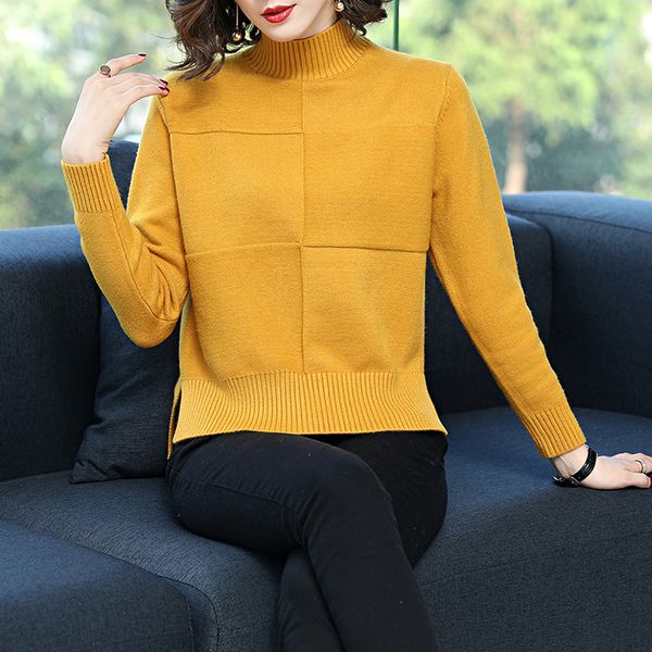 

autumn and winter 2018 new semi-high-collar sweater ladies loose pullovers, short baitie knitted bottom shirts, long sleeves, White;black