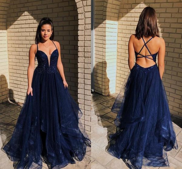 

prom dresses long criss cross straps sweep train with ruffled tulle formal evening party gowns speical occasion dress, Black