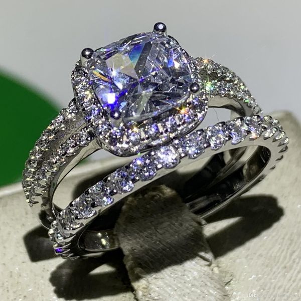 

choucong luxury jewelry 925 sterling silver cushion shape white z cz diamond women wedding engagement couple ring for lovers' gift, Slivery;golden