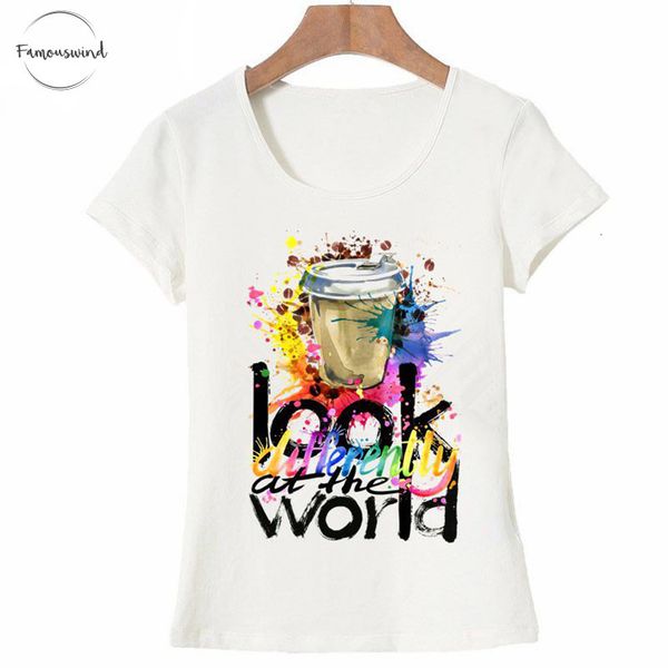 

женская мода футболка многоцветный чашки кофе harajuku t рубашка с коротким рукавом печать смешные футболки hipster женщины прохладный tops, White
