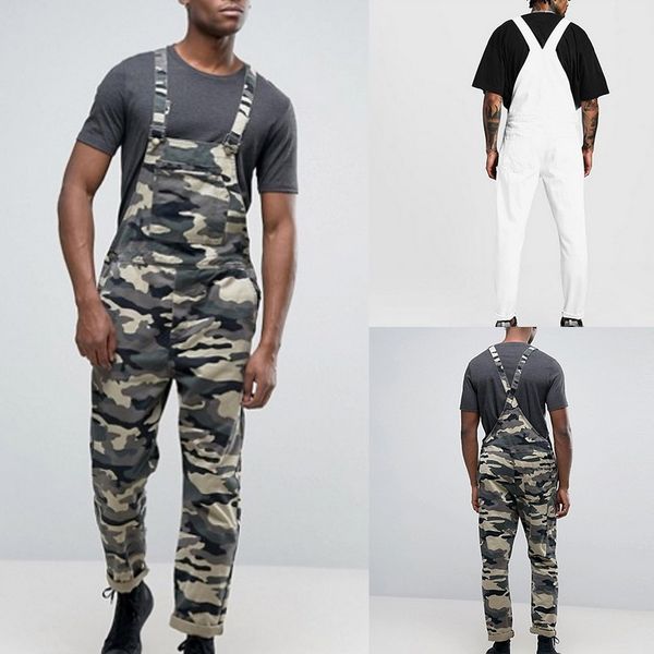 

2019 pants men joggers lightweight casual loose trousers men jumpsuit button denim rompers overalls hole jeans pantalones hombre, Blue