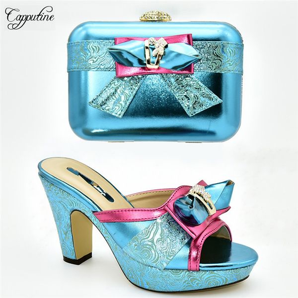 

graceful party set matching slip-on high heel shoes and clutch handbag set for lady 636-2 in blue, heel height 11cm, Black
