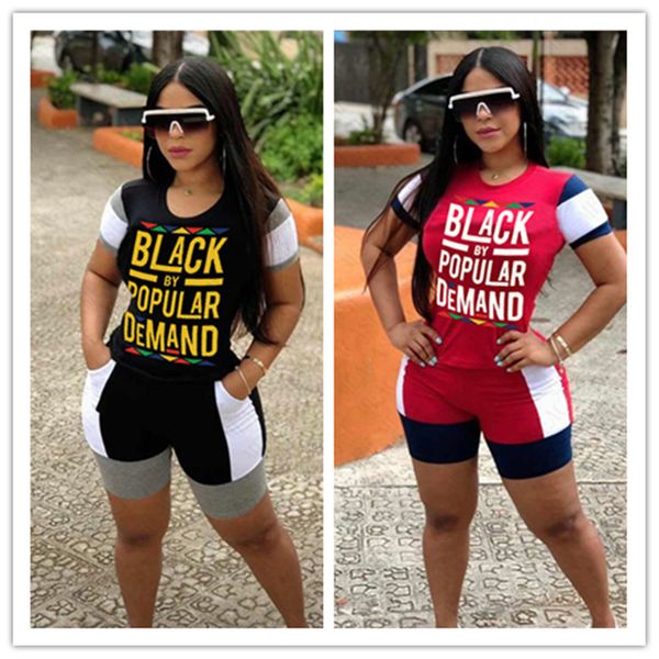 

women letters printed tracksuit short sleeves t shirt shorts two pieces set outfits patchwork color fashion casual sport suit s-xxl d61815, White