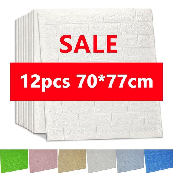 

12pcs 3d wall stickers imitation brick bedroom decor waterproof self-adhesive wallpaper for living room kitchen tv backdrop decor70*77