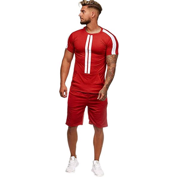 

new fashion summermens summer leisure stripe color collision short sleeve shorts sports thin sets playeras de hombre, Gray