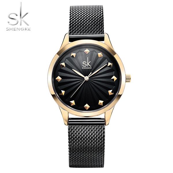 

cwp 2021 Shengke Women Watch Quartz Top Quality Fashion Wristwatches Ladies Gift Relogio Feminino Mesh Band Lady, Black