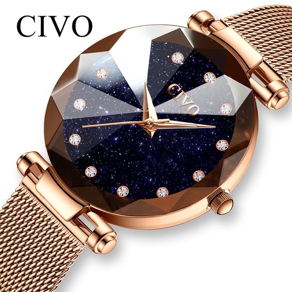 

civo fashion ladies watches waterproof steel mesh strap bracelet wristwatch crystal dress watch for women bayan saat, Slivery;brown