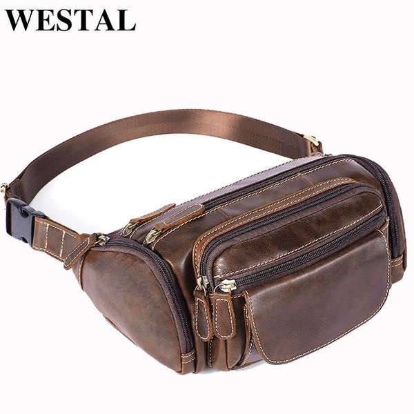 

westal men's bags belt leather waist packs travel fanny pack belt bag waist bags male leather pouch shoulder messenger bag men