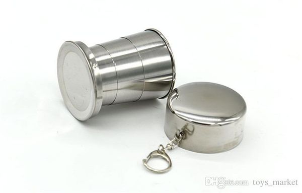 

new style 140ml stainless steel portable folding telescopic collapsible cup outdoor travel cup mug keychain hiking folded cups wholesale