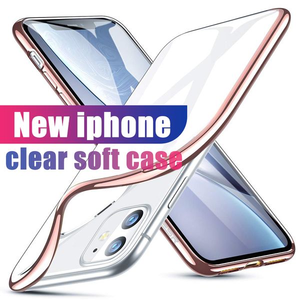 

for iphone 11 pro max case xr xs max se s10 s20 case ultra-thin shock resistant metal electroplating soft gel tpu case cover transparen